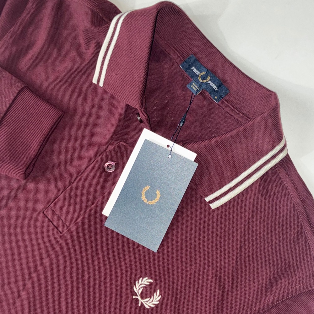 Fred Perry M3636 Twin Tipped Long Sleeve Polo Shirt Oxblood Mens Medium NWT